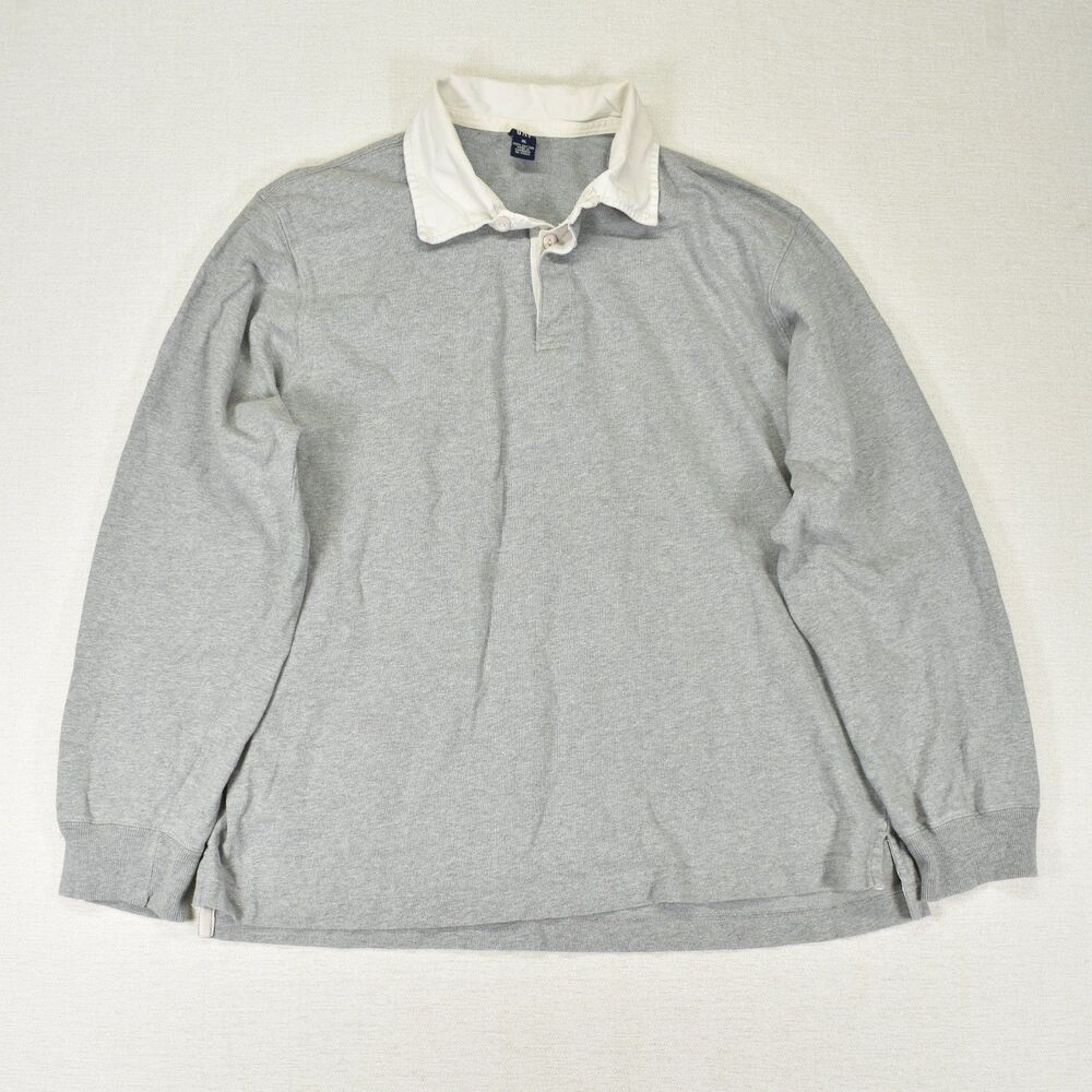 Vintage Gap Rugby Polo Shirt Mens XL Gray Long Sleeve VTG 90s Y2K